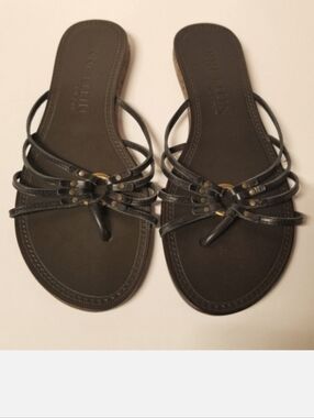 Anne Klein Leather Thong Slide Sandals, Black/Brown, NWT, Y2K
